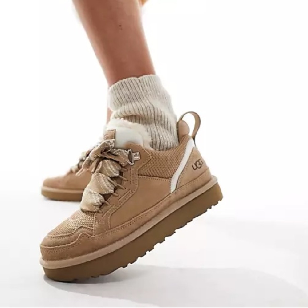 UGG LOWMEL Suede & Canvas Sneakers in Sand